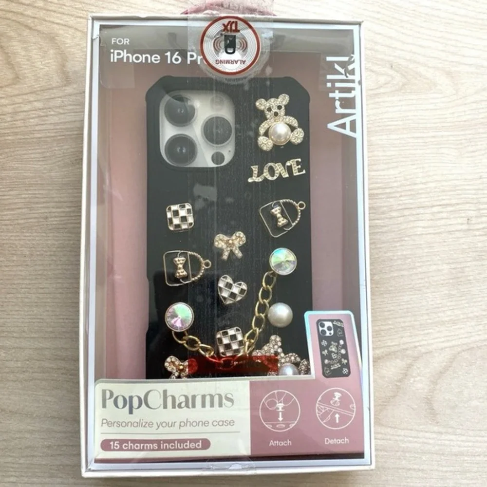 Artikl iPhone 16 Pro Max Phone‎ Case Black 15 Pop Charms Teddy Bear Heart NIB